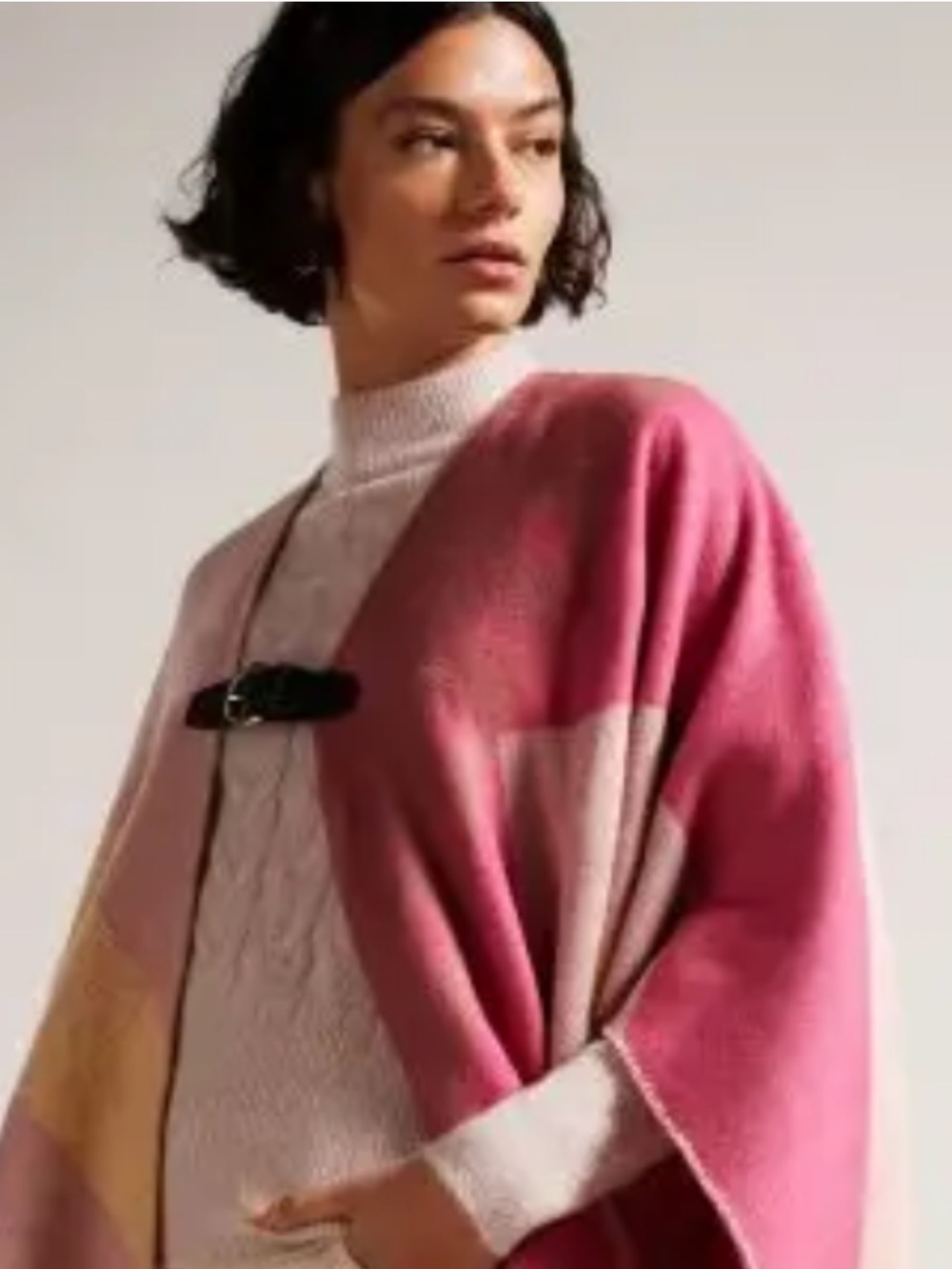 Ted Baker Suffia Buckle Poncho Pink Colorblock Open-Front Wrap OS
